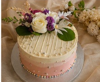 Pink and white floral celebration cake
