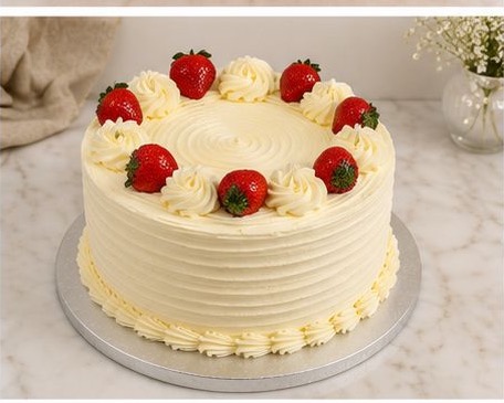Round strawberry buttercream cake